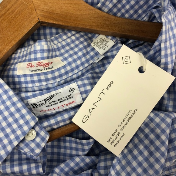 Gant The Hugger Button Down - Blue and White Gingham Plaid Size Small - Picture 9 of 9
